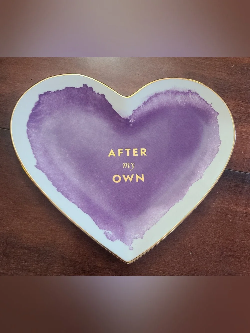 Kate Spade Lennox After my Own Heart Trinket NY Posy Court Dish Gold Trim Purple